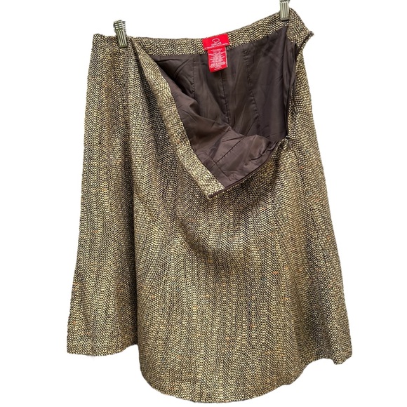 Oscar De La Renta Tweed Skirt Sz 14 A-Line Olive Green Academia Cottagecore Boho - Picture 10 of 16